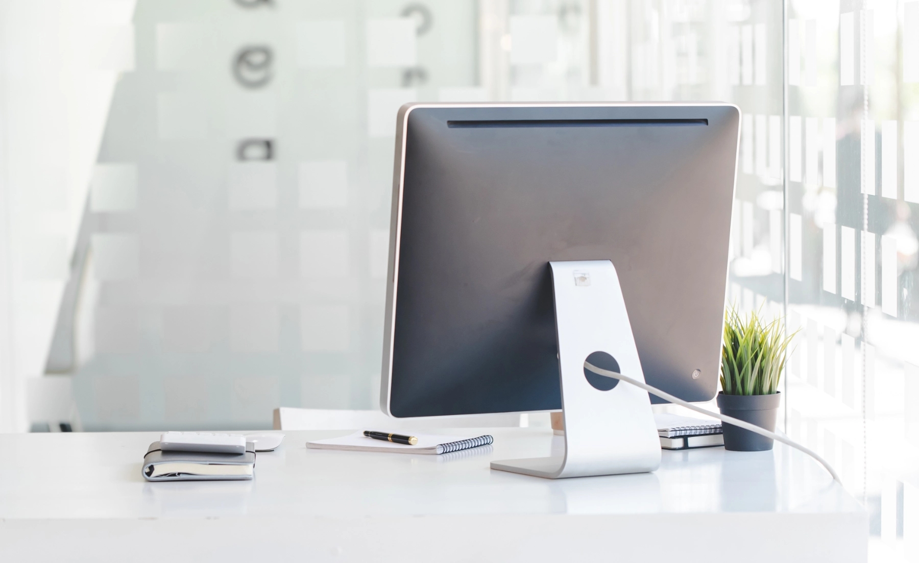 Office Desktop with Computer and Stationery Supplies
